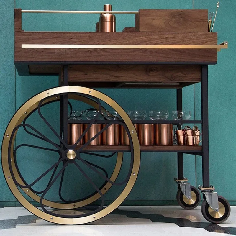 &Luxury Wooden Food Trolley Silver Bar Cart Hotel Restaurant Custom Metal Bar Cart Modern Drinks Trolley Wedding Bar Cart
