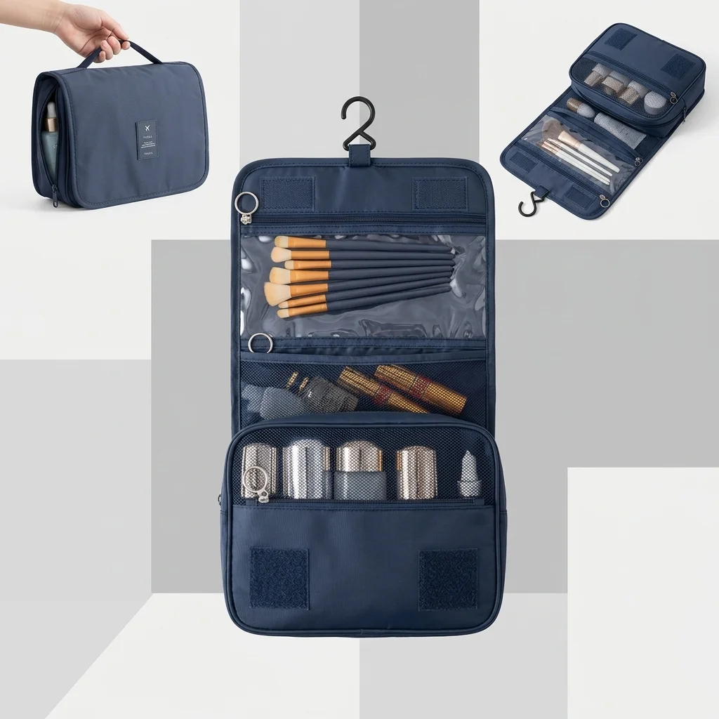 

A portable hook up toiletry bag with multifunctional travel, waterproof and wear-resistant, multi-layer storage, and large capac
