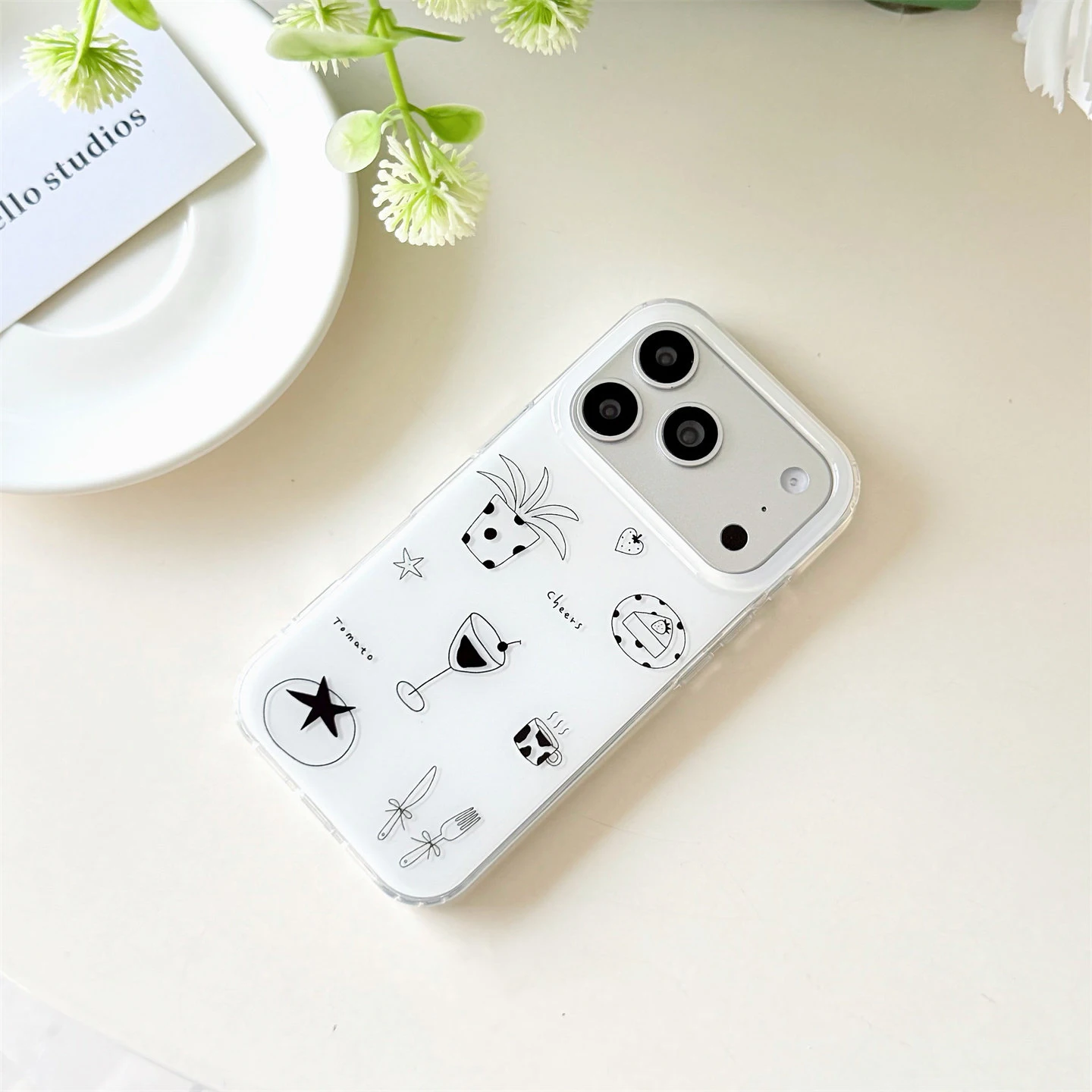 Line Tomato Wine Glass Illustration Phone Case For iPhone 17 Air 16 Pro Max 15 14 Plus 13 12 11 Shockproof Silicone Back Cover