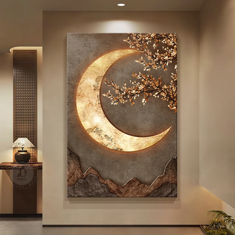 

Entry entrance decorative painting relief three-dimensional corridor aisle hanging painting high-end retro moon mural