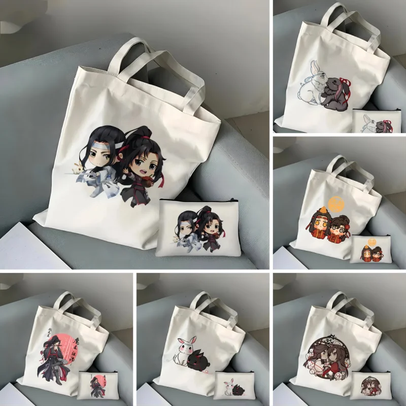 

Cute Anime Printing Bag Set Girls Women Cosmetic Bags Canvas Fashion Environmental Large Capacity Travel Porch Shoulder Handbag