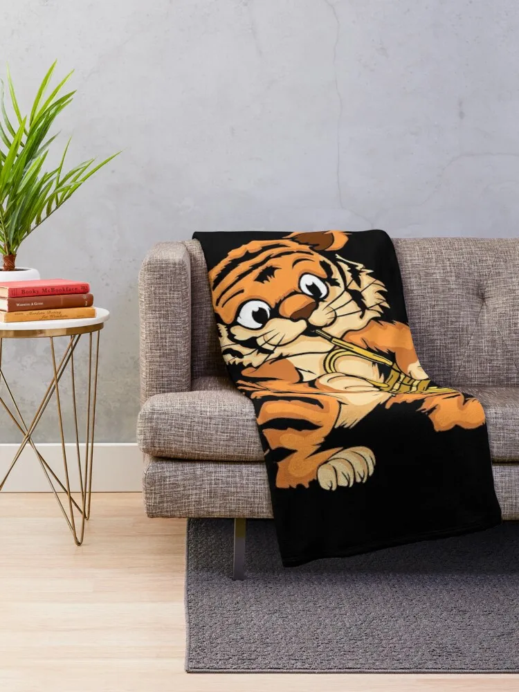 Trumpet Player Kids Tiger Lover Musician Trumpet Throw Blanket Cute Flannels Blankets