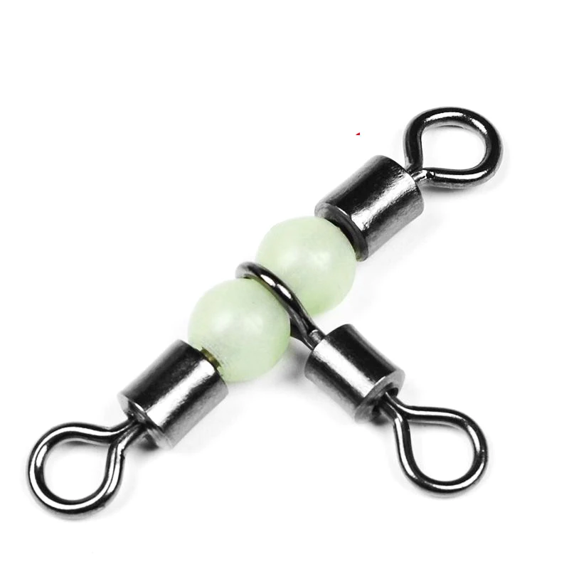 10/50 sztuk ze stali nierdzewnej T-Turn 3 Way złącze wędkarskie Rolling Swivel złącze wędkarskie świecące koraliki przyciągają ryby