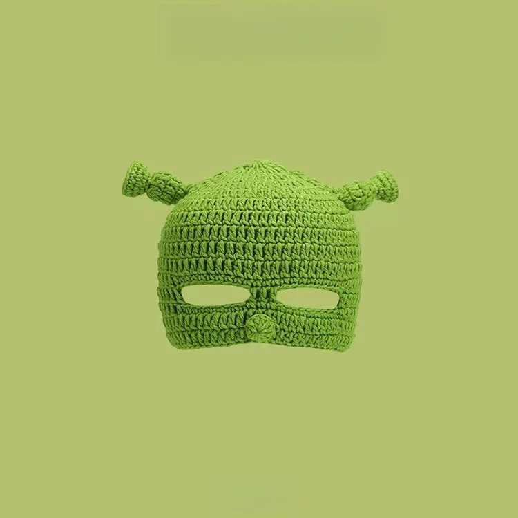 Unisex Sturmhaube Monster Shrek Mütze Wolle Winter Warme Strickmützen Grün Lustige Beanie Skullies Mütze für Damen Herren Rein handgefertigt – Detail 8