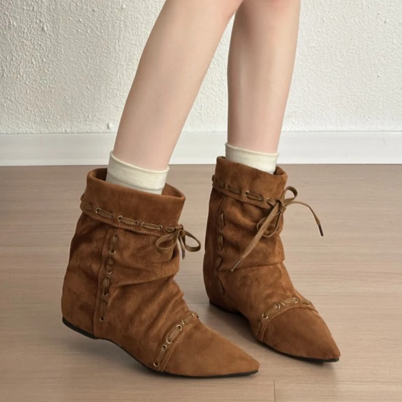

Ankle Boots Women Flats Suede Pointed Toe Shoes 2025 Winter New Elegant Woman Snow Boots Casual Sport Sneakers Party Mujer Botas