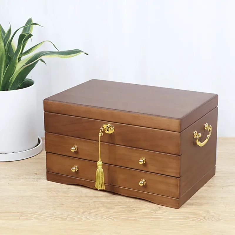 Wooden Jewelry Box with Lock Ancient Style Large Capacity Makeup Storage Case Perfect for Elegant Accessory Organization