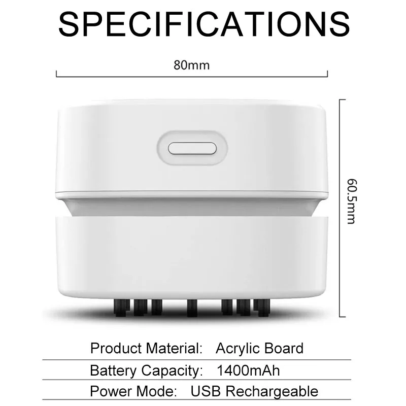 Wireless Desktop Vacuum Cleaner Mini Table Dust Sweeper Energy Saving USB Rechargeable 1400mAh for Office School Keyboard Home