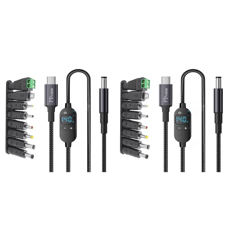 【SURPISE】2X USB C To DC Power Boost Cable 140W To 5V 9V 12V 15V 20V 28V Adjustable Voltage Adapter Connector Cord
