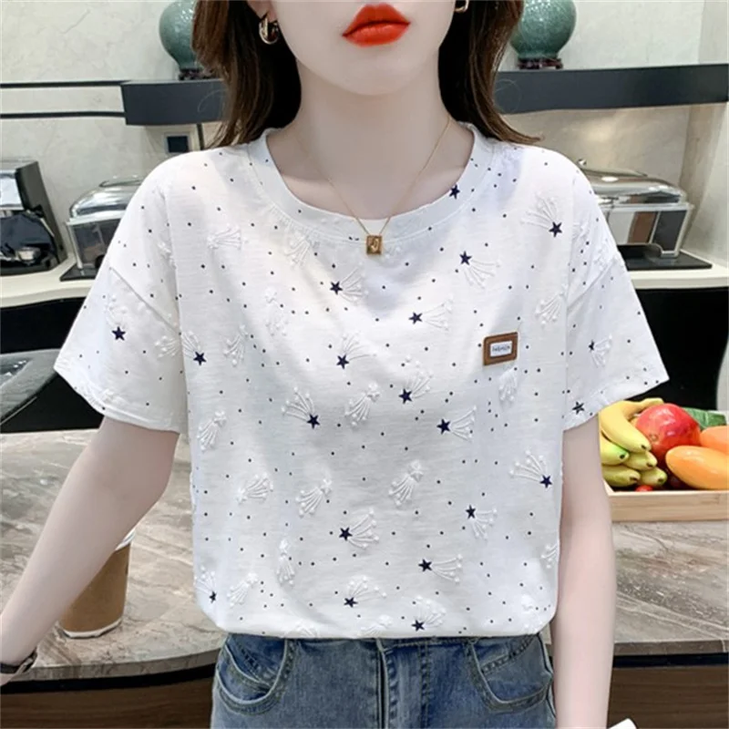 

Summer Women's Short Sleeve T-shirt Loose Versatile Bottoming Shirt White Half Sleeve T-shirt Top