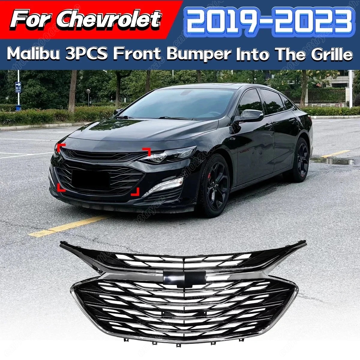 

For Chevrolet Malibu 2019 2020 2021 2022 2023 Front Bumper Grille 3 Pcs Air Intake Grille Mesh Diffuser Body Modification Kit