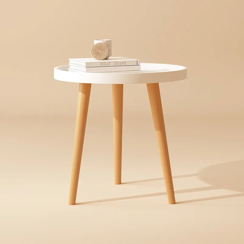 

Nordic round small table sofa small edge few solid wood legs coffee table living room study bedroom small apartment