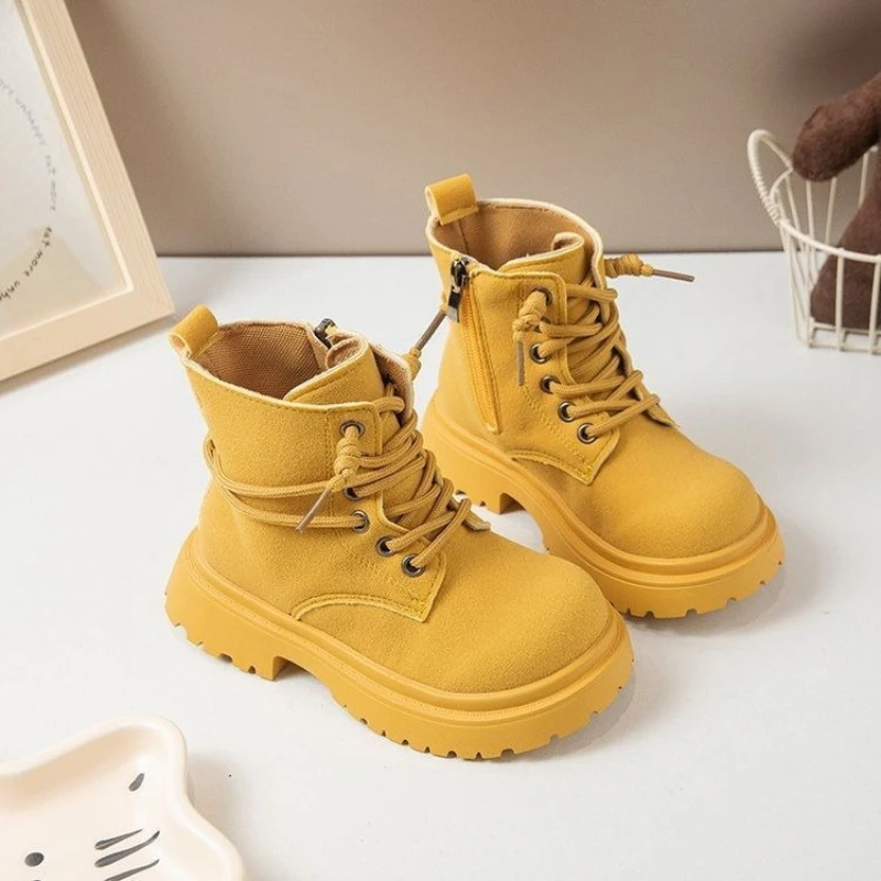 

Girls 2026 Autumn New Leather Short Boots Fashion Design Ankle Boots Retro Anti Slip Outdoor Kids Footwear