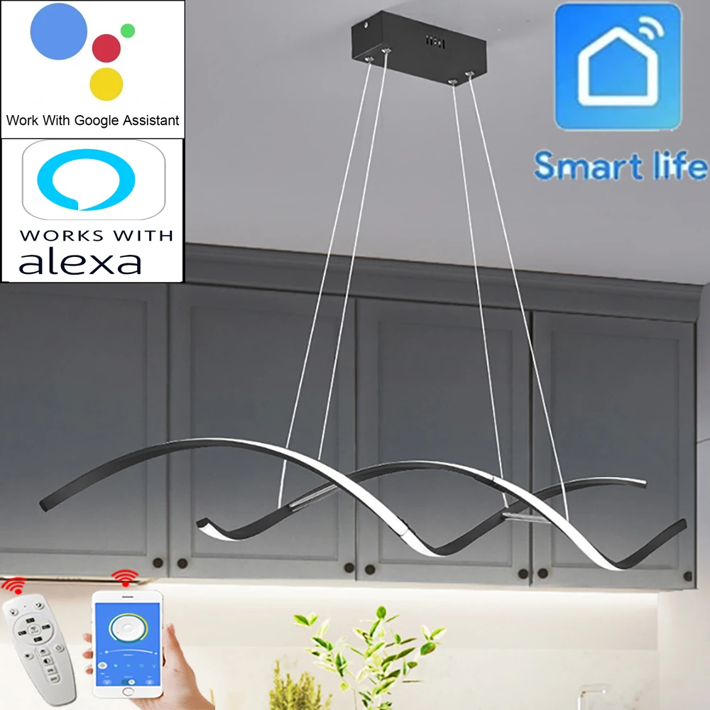 moderno led pingente luzes para sala de estar jantar barra cozinha sala trabalho casa inteligente alexa google rc pendurado luminaria luminarias 01