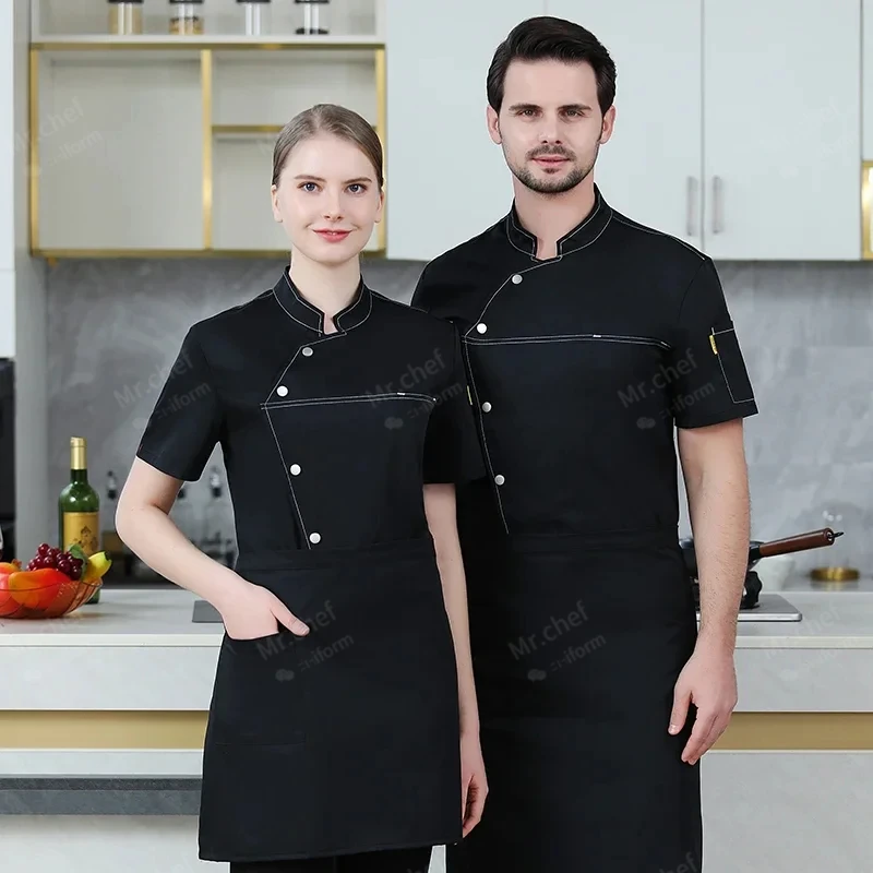 Graue Kurzarm Koch jacke Koch uniform für Männer Frauen Küche Restaurant Uniformen Hemden Sommer Koch Mantel Kellner Kleidung neu