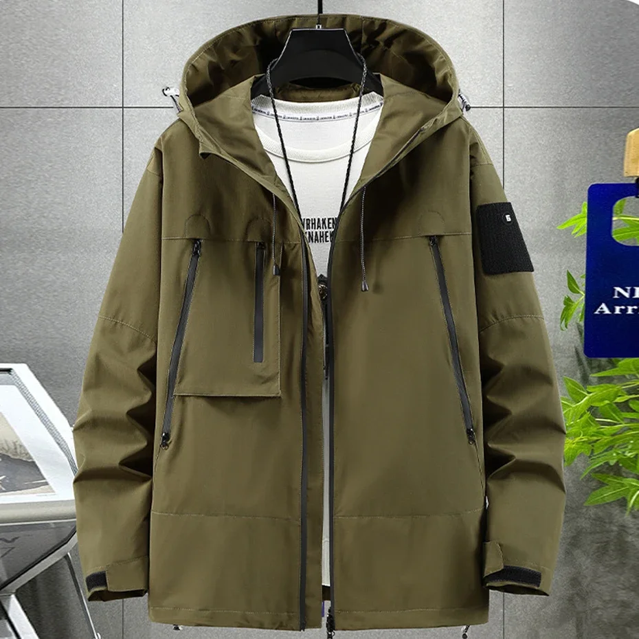 Waterproof Windbreaker Jacket Men 10XL Plus Size Camp Jacket Cargo Coat Fashion Casual Solid Color Jackets Male Big Size 10XL