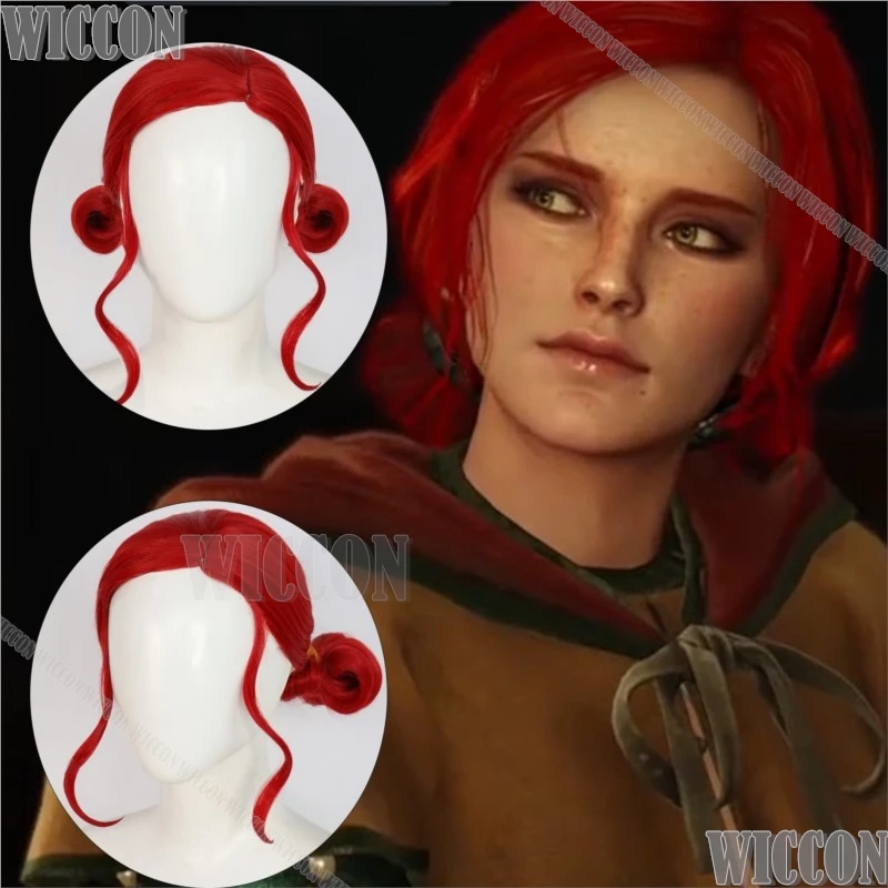 

Triss Merigold Game Wizard Witcheer Cosplay Prop Red Brown Wig Long Curly Hair Holloween Party Role Play Women Girl Conmic-con