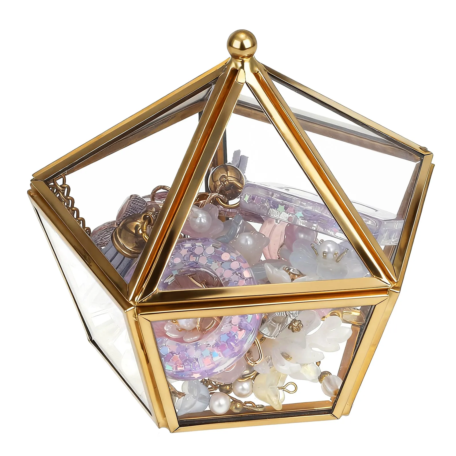 

1Pcs Jewelry Organizer Box with Metal Frame and Clear Glass Top for Ring Holder Necklace Storage Display Case Elegant Decorative