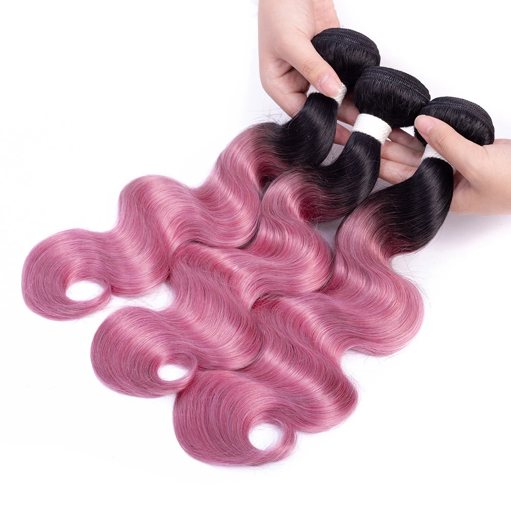 1B Silver Dark Grey Pink Rose Golden Ombre Body Wave Hair Bundles Human Hair 1/3/4 Bundles Remy Hair Weave Extension