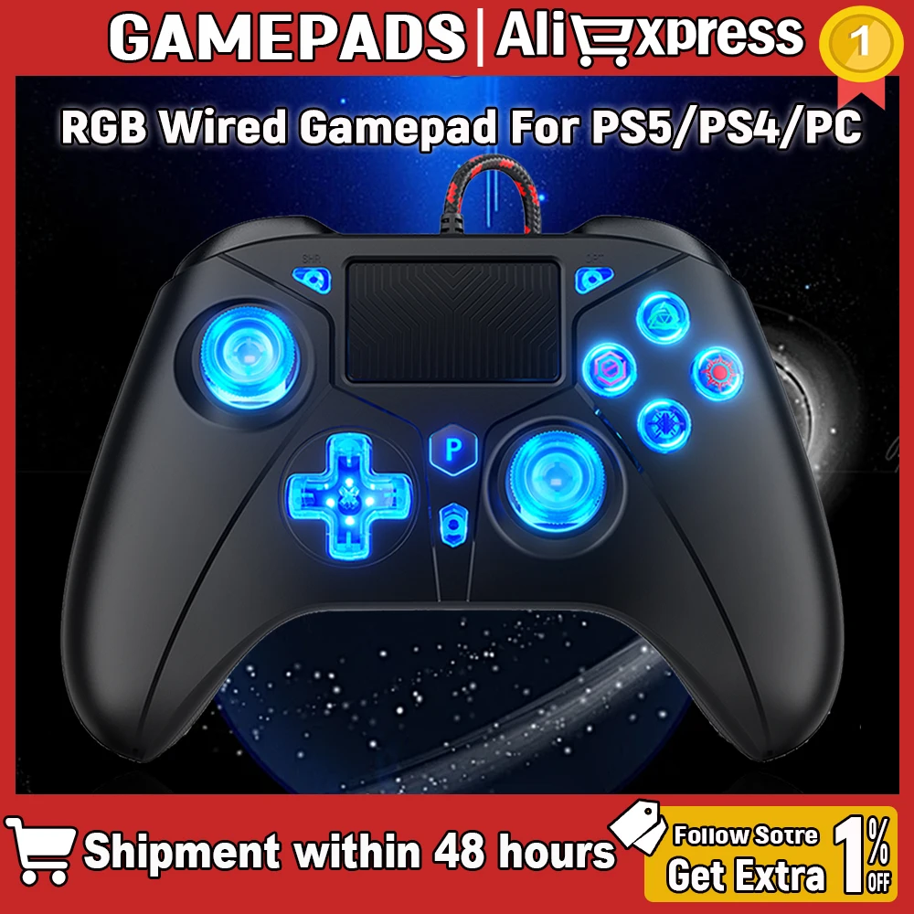 Bonadget wired Controller For Ps5 Ps4 Consolas , Compatible For Ps5/Pc, 6-Axis Gyro Dual Vibrate Hall Effect RGB Gamepads