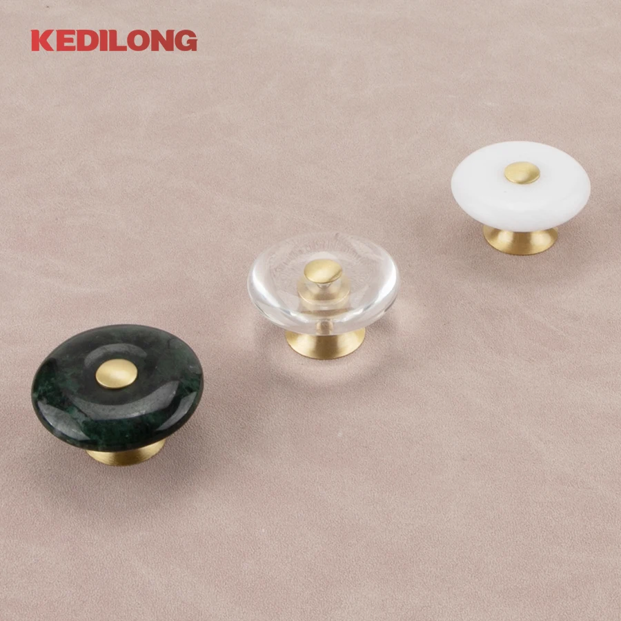 

KEDLO Original Modern Luxury Brass Marble Cabinet Handle Transparent Crystal Drawer Pull Knob