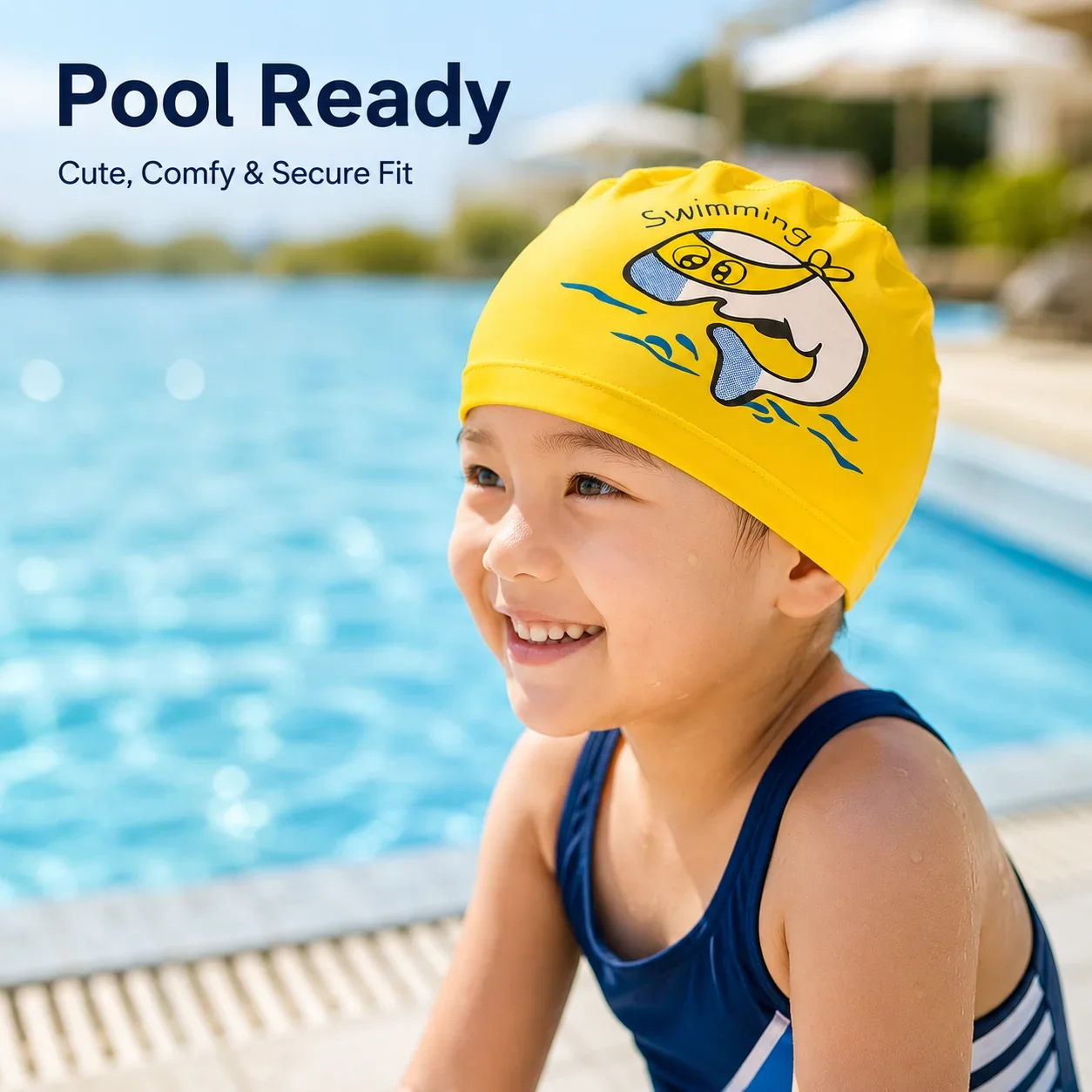 

Children Beach Swim Cap PU Fabric Cartoon Animal Dolphin Swimming Cap for Water Sports, Protect Ears Hair, Swimming Accessories