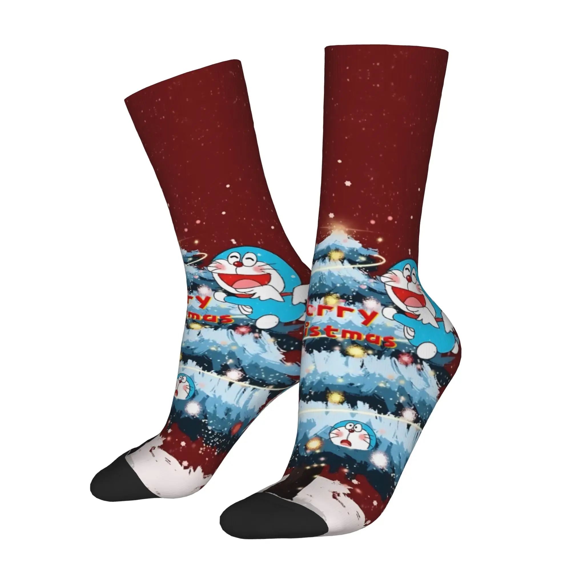 1 Pair Funny Crazy Sock for Men Merry Christmas Tree Holiday Winter Hip Hop Harajuku Doraemoning Pattern Printed Sock Novelty