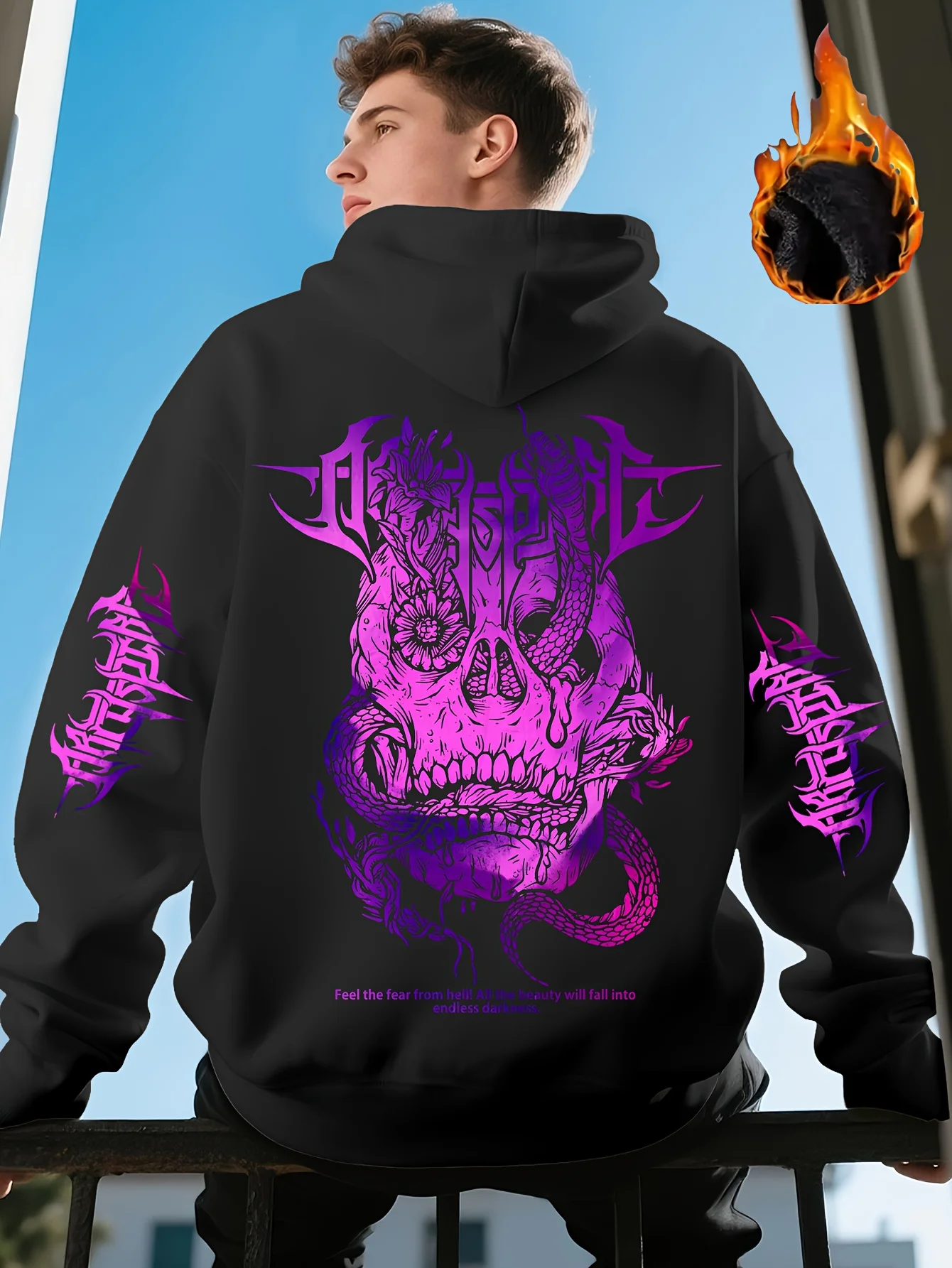 Sweat à capuche pour hommes, sweat-shirt gothique avec image de serpent de Dragon, pull à capuche coupe ample avec capuche à cordon pour l'automne/hiver