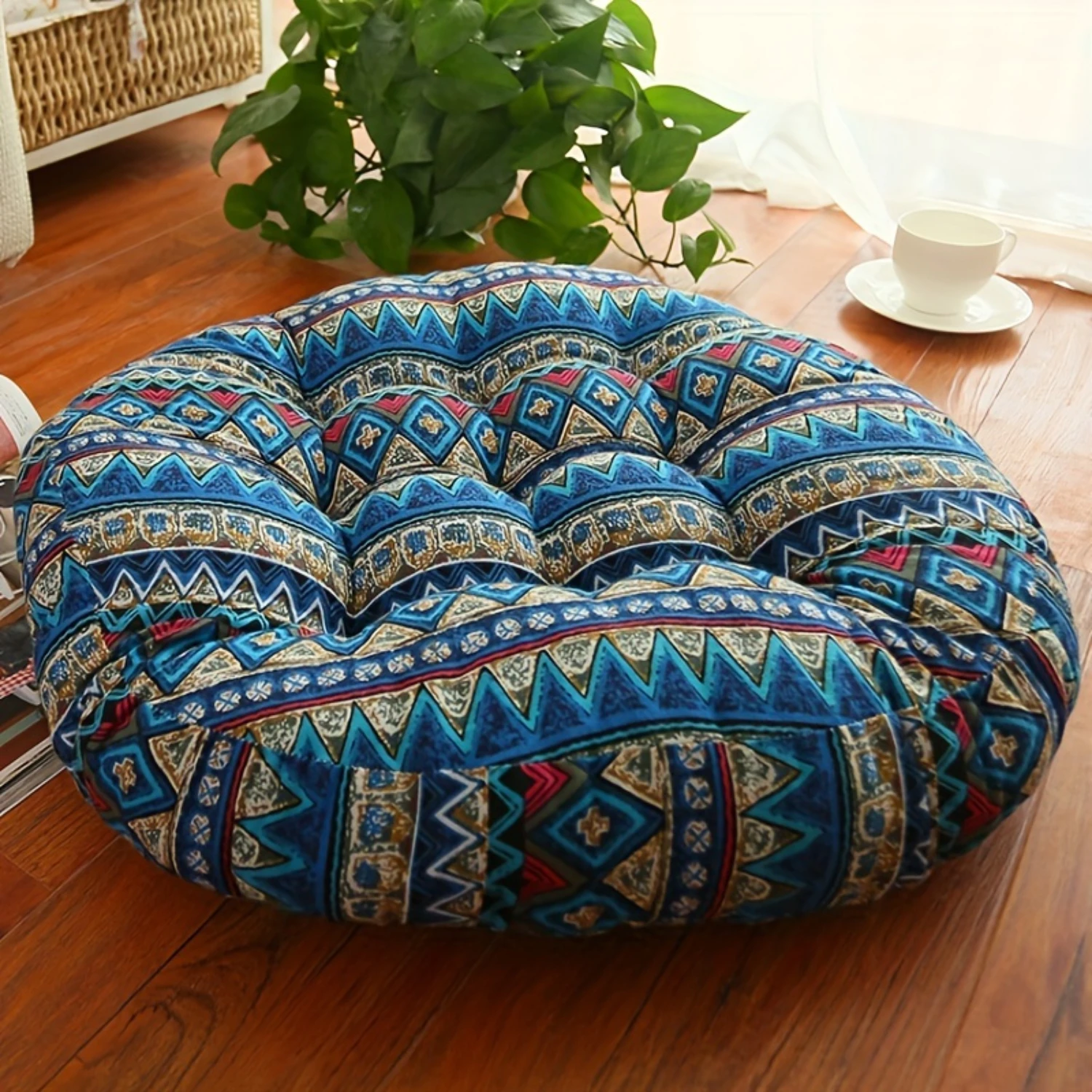 1pc Plush Soft Round Bohemian Seat Cushion - Compressible, Spot-Clean Linen Fabric, Ergonomic Support for Buttocks, Ideal for Yo