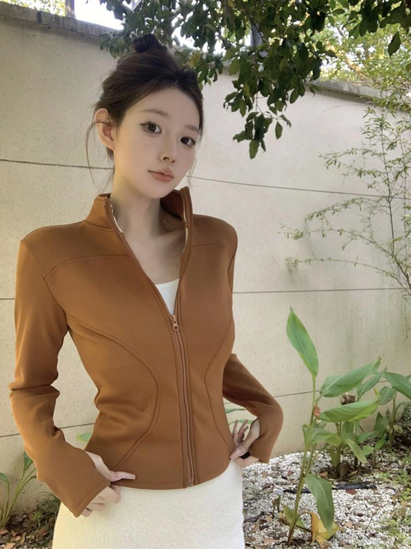 

Spicy Girl Sle Zipper Long Sve Fce Lined Casual Thiened Slimming Cardigan Women's Spring 2026 New Faion Outerwear