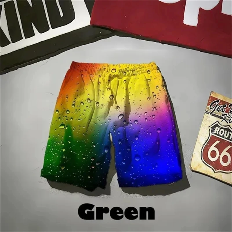 Homens 3D Gota de Água Impresso Shorts de Praia, Rua Shorts Engraçados, Esportes ao Ar Livre, Festa Havaiana, Verão