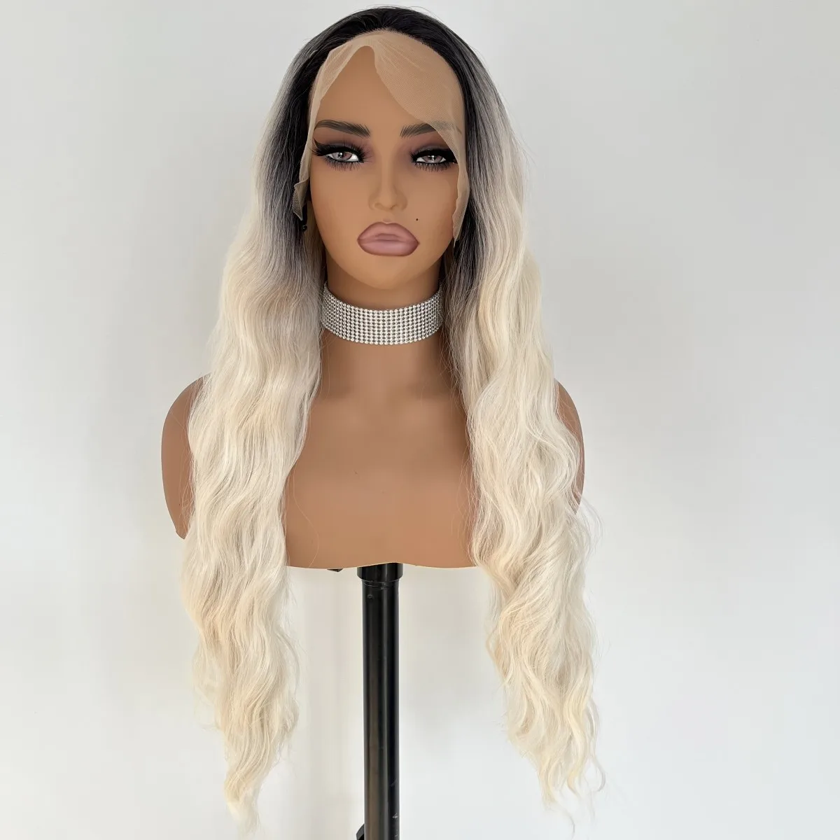 for Women Party Full Head Ombre Blonde Fashion Synthetic Wigs Glueless Lace Front Wigs Long Natural