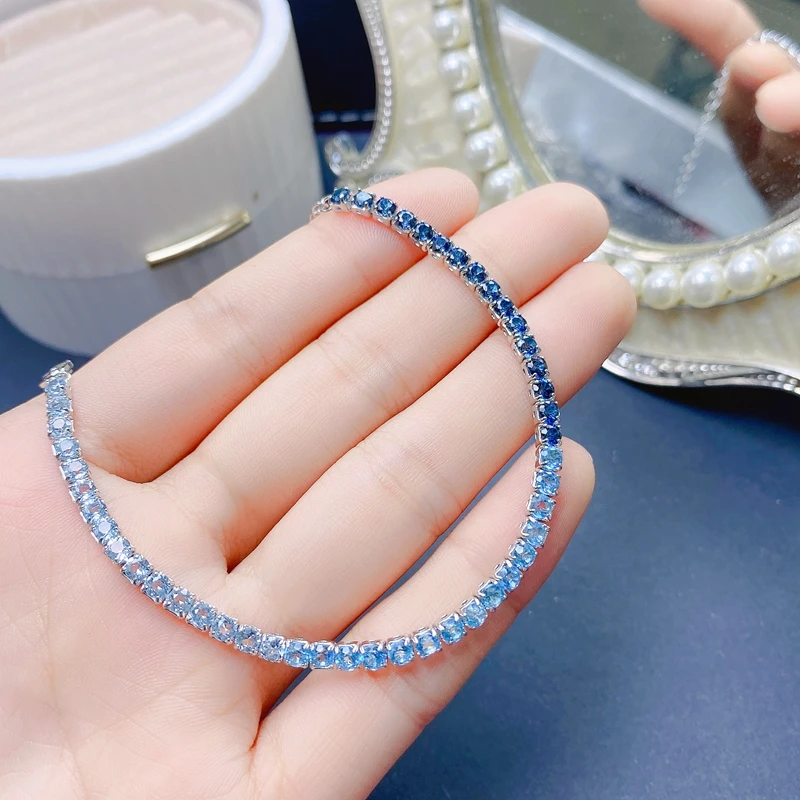 Natural Topaz Bracelet color gradient beautiful 925 Sterling Silver women's simple new style