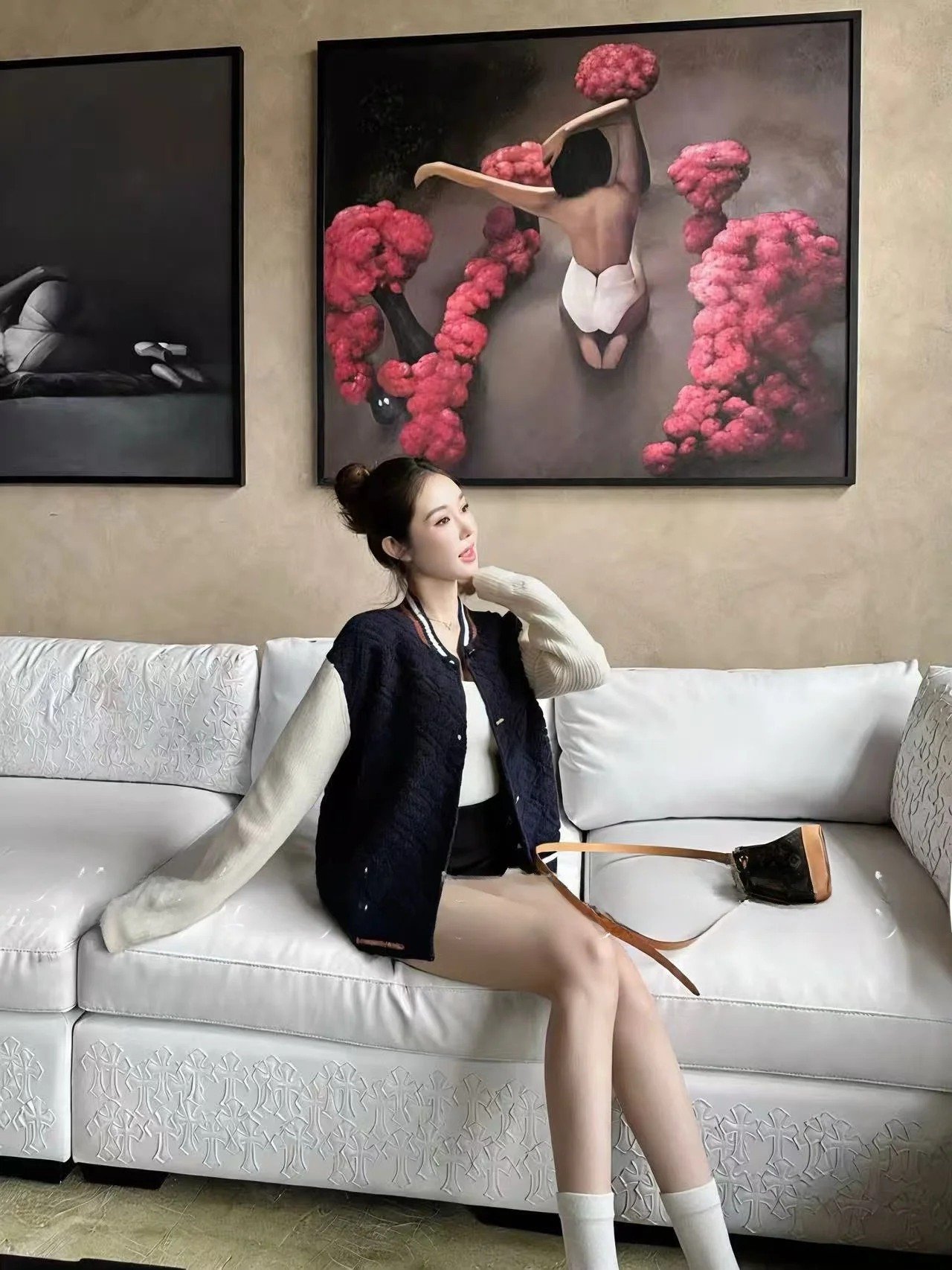 

Pure Knitted Color Blo Baseball Jaet Slim Fit ort Outerwear for Women French Sle Autumn Collection Button Closure