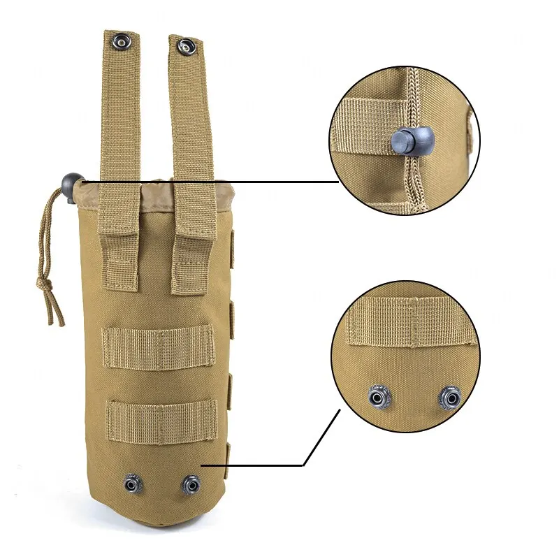 600D Hunting Bags Tactical Small Water Bottle Bag Multi Function Outdoor Adjustable Drawstring Molle External System Khaki