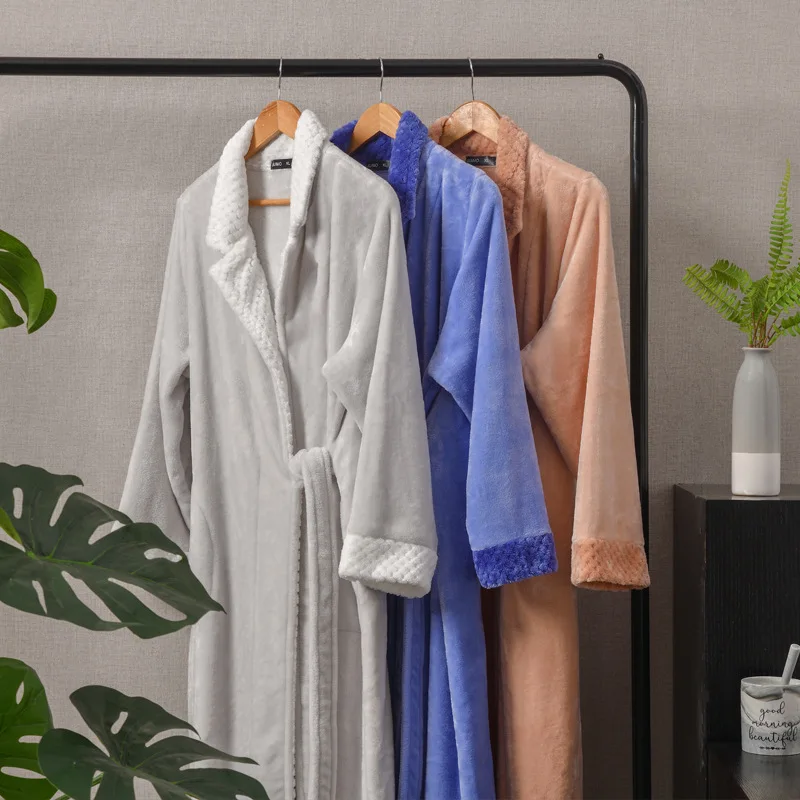 FZSLCYIYI Fashion Casual Flannel Robe Long Sleeve Couple Men Women Kimono Warm Male Bathrobe