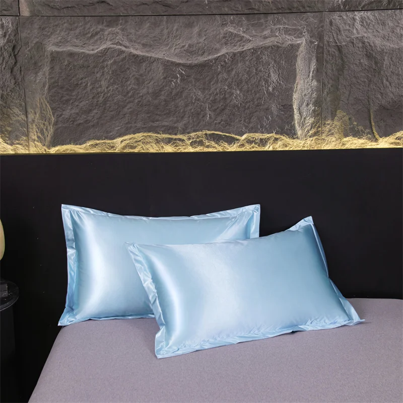 

2025 new waterproof ice silk 1.8m double long pillowcase 48 * 74cm household pair of pillowcase solid color simple high sense