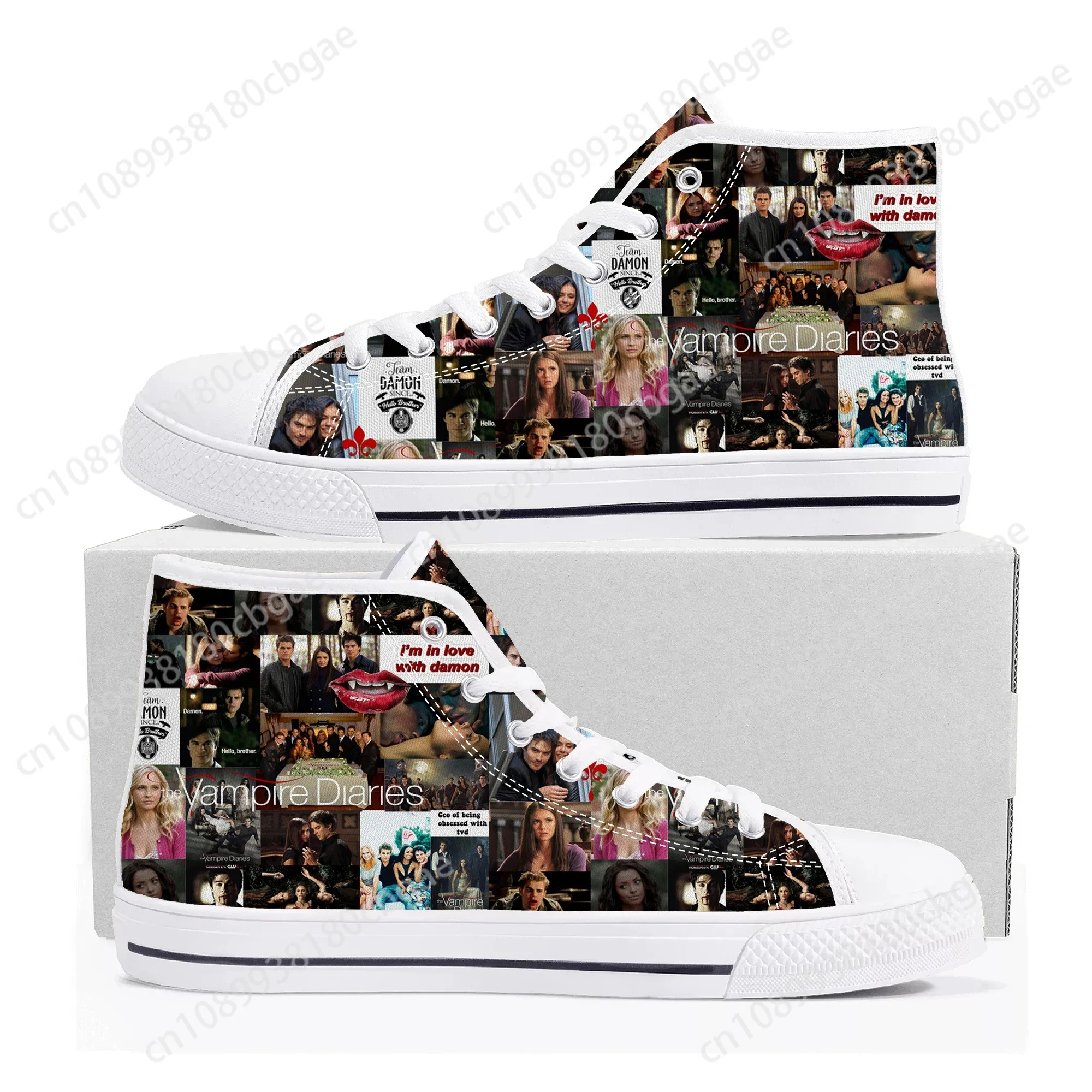 

Hot The Vampire Diaries Damon High Top Sneakers High Quality Mens Womens Teenager Canvas Sneaker Casual Couple Shoes Custom Shoe