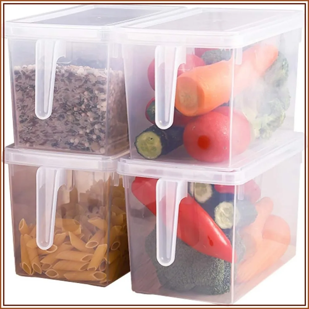 Fridge Organizer Bins 4 Pack, Clear with Handle & Lid, 5L Vegetable Storage Containers
