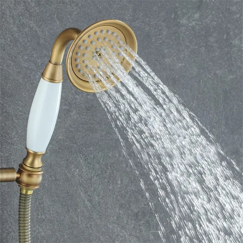 Tuqiu Antique Bathroom Shower Faucet Set Brass Material Bathroom Rainfall Shower Mixer Tap Brass Bath and Shower Faucet Set image 5