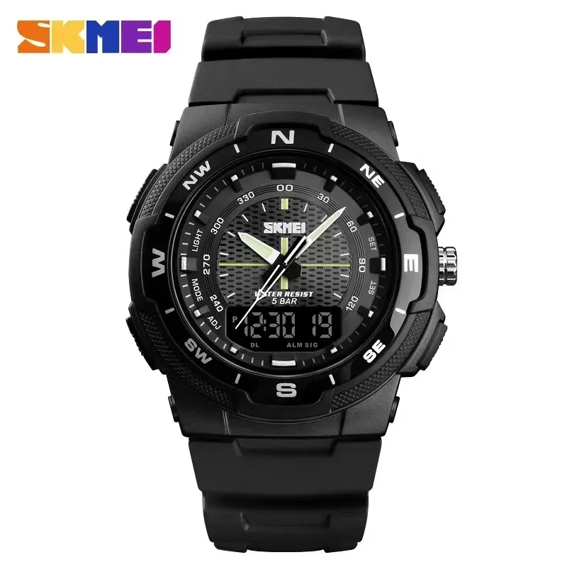 Skmei Man Militaire Horloges Mannen Pu Band Polshorloge Quartz Horloges Dubbele Klok Mannen Kijken Buitensport Elektronisch Horloge 1454