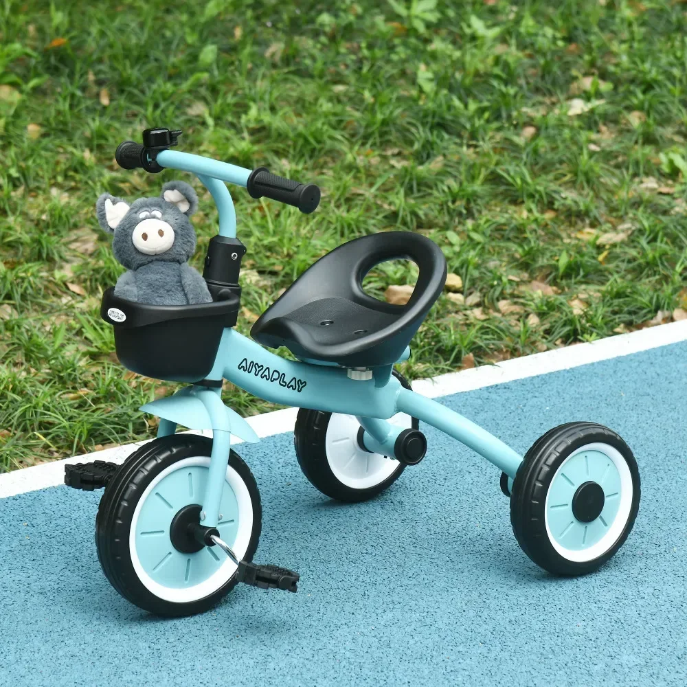 Tricycle pour enfants de 2 à 5 ans, siège réglable, vélo robuste à pédale pour enfants avec poignées de guidon de cloche de panier