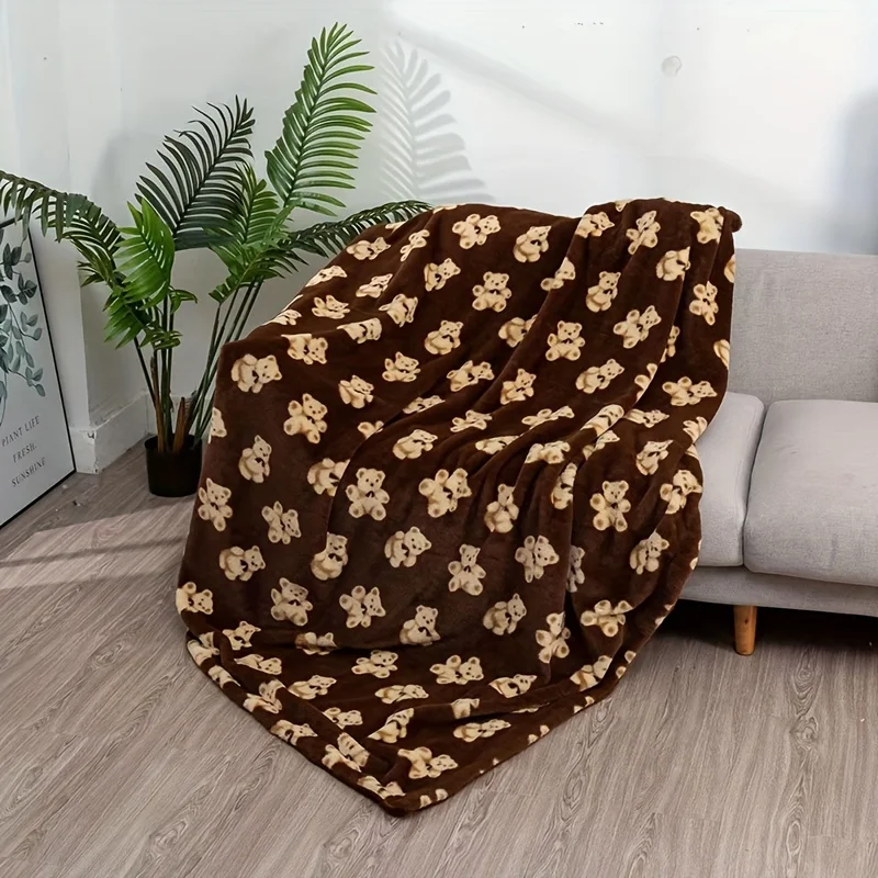 

Фланелевое одеяло с принтом медведя, милый плюшевый узор, мягкий уютный плед, домашний декор, гостиная, диван-кровать, теплый комфорт, качество, сертифицированное