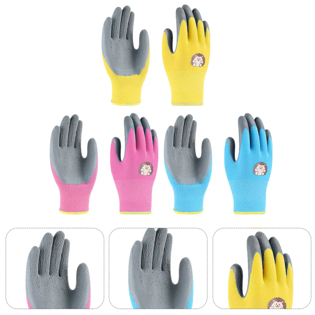 

3Pairs Kids Gardening Gloves Breathable Latex Work Gloves for Planting Digging Weeding Cycling Roller Skating Outdoor Garden