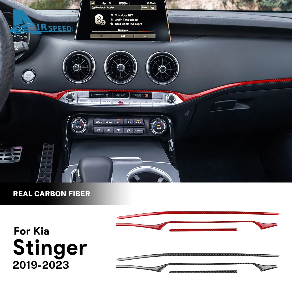 

Real Soft Carbon Fiber Sticker For Kia Stinger 2019 2020 2021 2022 2023 LHD RHD Car Central Control Strip Interior Accessories