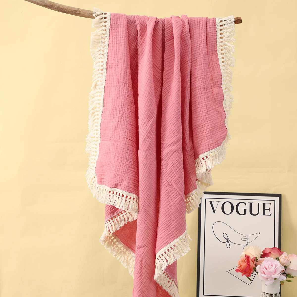 Blanket 120*100cm Muslin Cotton Baby Blanket Newborn Tassel Receiving Blanket Swaddle for Girl Boy Baby Bath Towel Baby Stuff