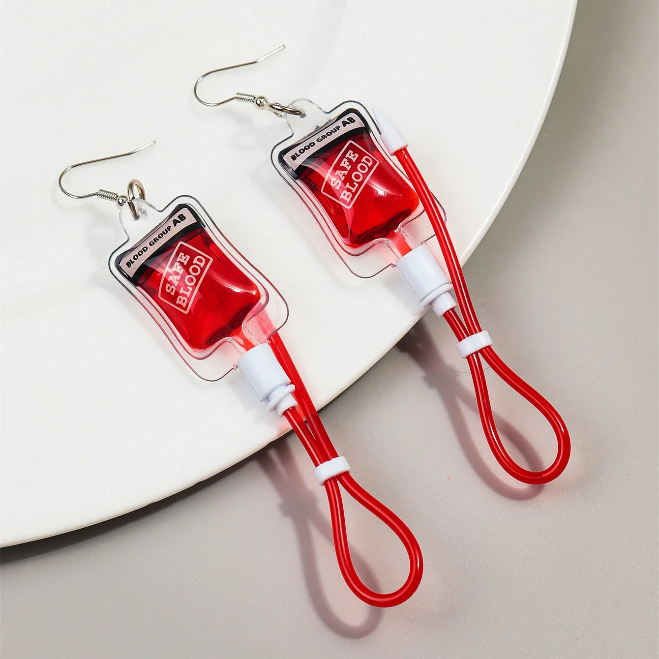 Harajuku Style Plasma Blood Bag Acrylic Long Halloween Earrings for Women Gothic AB Blood Pack EarDrop Keychain Vampire Jewelry