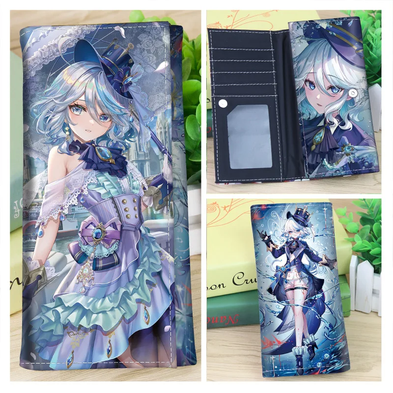 

Genshin Impact длинный кошелек аниме игра Furina кошелек из искусственной кожи Neuvillette Wriothesley Alhaitham Zhongli Xiao Venti Cion сумка подарок
