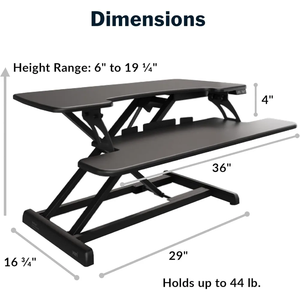Desk Pro Plus 36 Electric - Standing Desk Converter - Height Adjustable Desk Riser - Stand Up Converter for Home Office Workspa