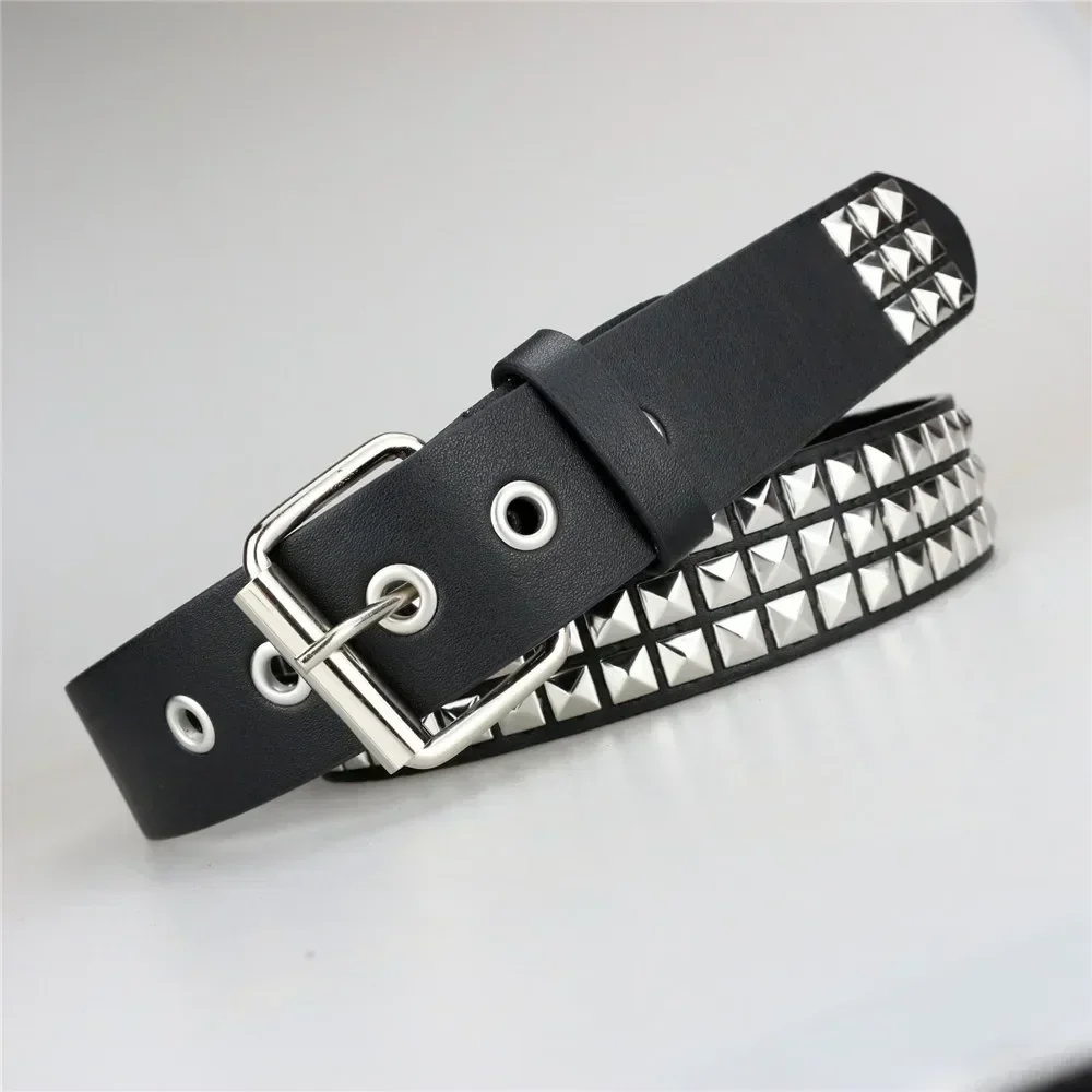 2024 New Square Bead Rivet Belt Metal Pyramid Belt Men and Women Punk Hardware Jeans Belt Y2K Belt Designer Belt Women's Belts image 3