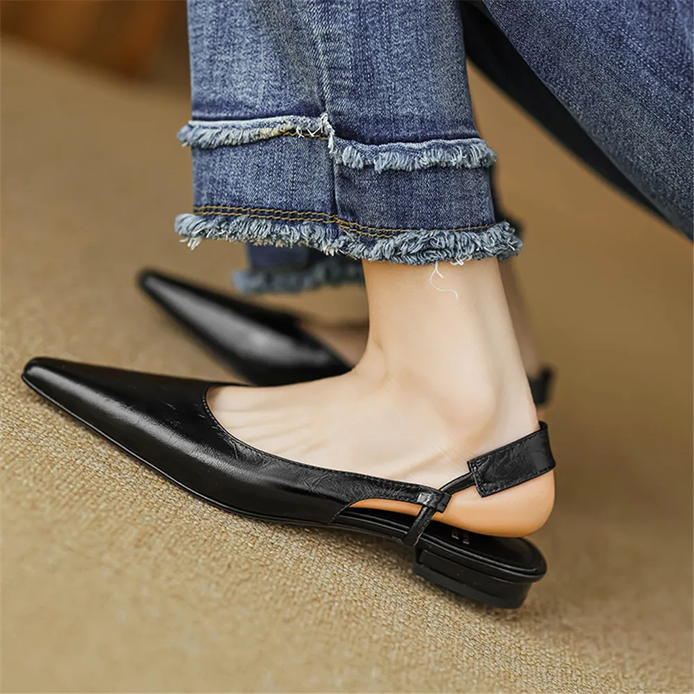 FEDONAS Fashion Women Sandals Genuine Leather Low Heels Pointed Toe Party Wedding Shoes Woman Slingbacks Pumps Casual Shoes